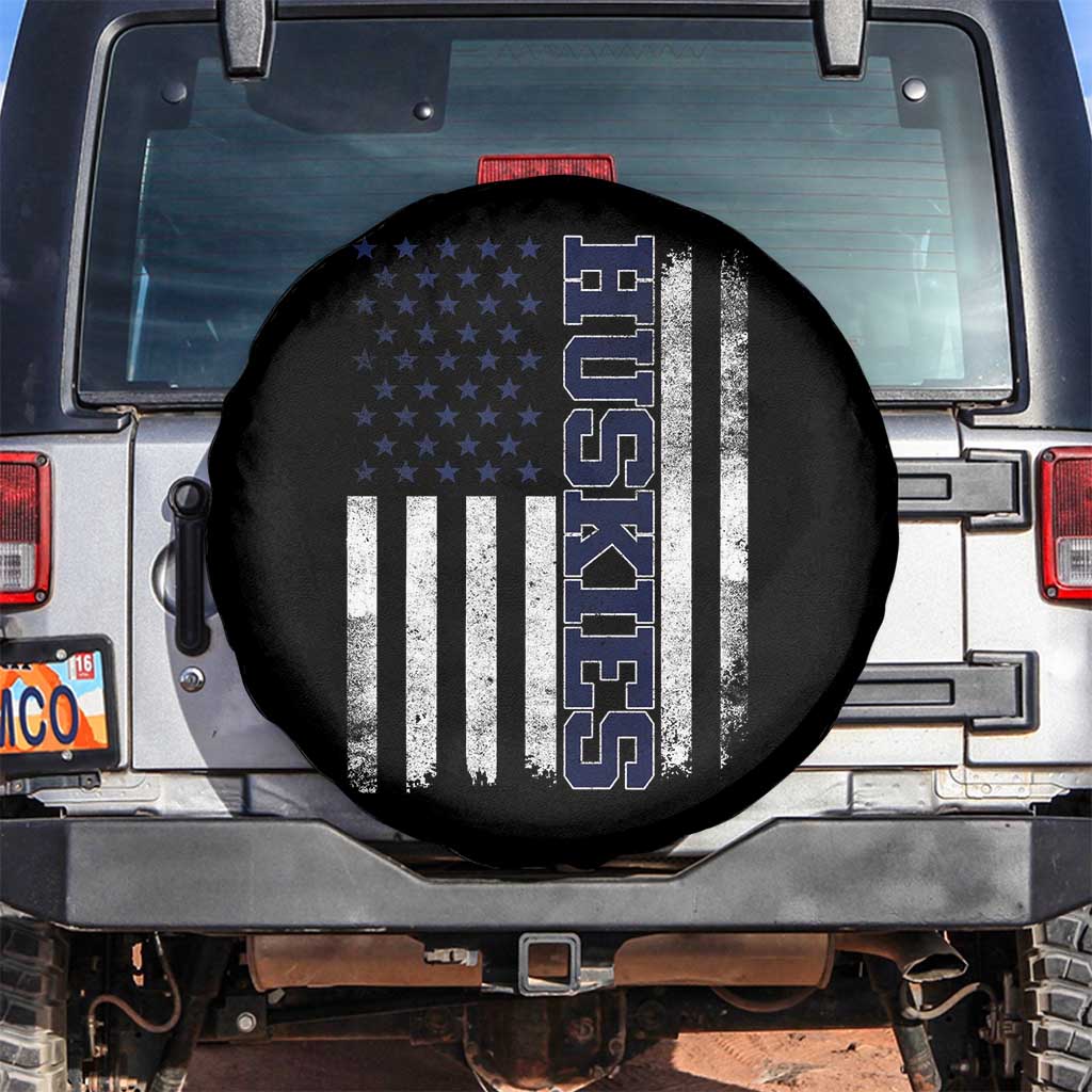 Husky Lover Sports Varsity Aesthetic Letters Vintage American Flag Spare Tire Cover TS11 No hole Black Print Your Wear