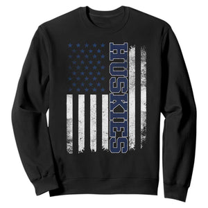 Husky Lover Sports Varsity Aesthetic Letters Vintage American Flag Sweatshirt TS11 Black Print Your Wear
