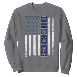 Husky Lover Sports Varsity Aesthetic Letters Vintage American Flag Sweatshirt TS11 Charcoal Print Your Wear