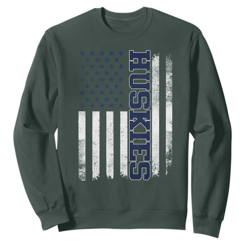 Husky Lover Sports Varsity Aesthetic Letters Vintage American Flag Sweatshirt TS11 Dark Forest Green Print Your Wear