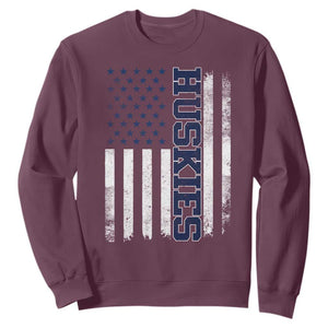 Husky Lover Sports Varsity Aesthetic Letters Vintage American Flag Sweatshirt TS11 Maroon Print Your Wear