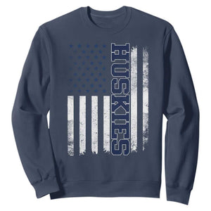 Husky Lover Sports Varsity Aesthetic Letters Vintage American Flag Sweatshirt TS11 Navy Print Your Wear