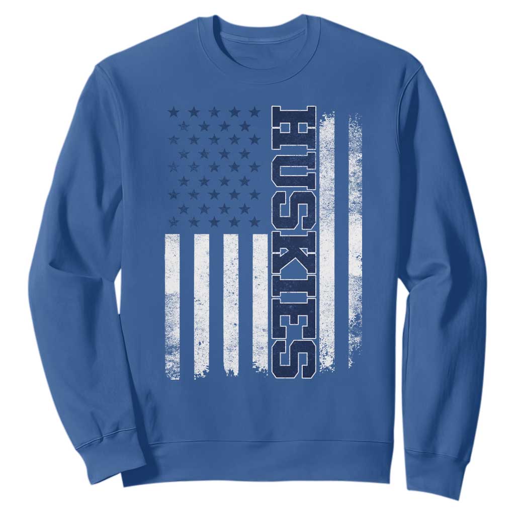Husky Lover Sports Varsity Aesthetic Letters Vintage American Flag Sweatshirt TS11 Royal Blue Print Your Wear