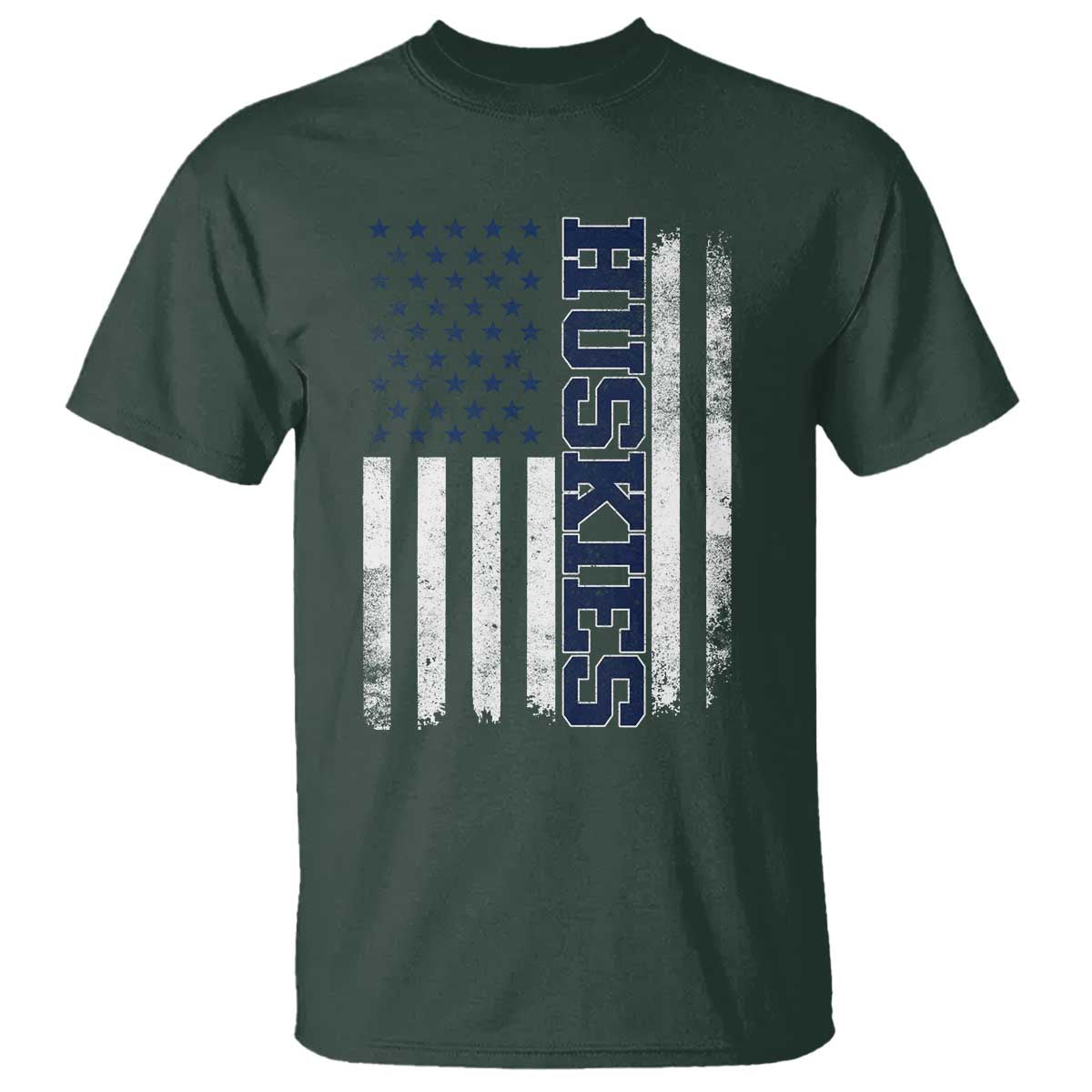 Husky Lover Sports Varsity Aesthetic Letters Vintage American Flag T Shirt TS11 Dark Forest Green Print Your Wear