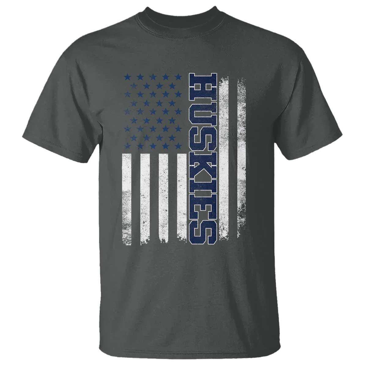 Husky Lover Sports Varsity Aesthetic Letters Vintage American Flag T Shirt TS11 Dark Heather Print Your Wear
