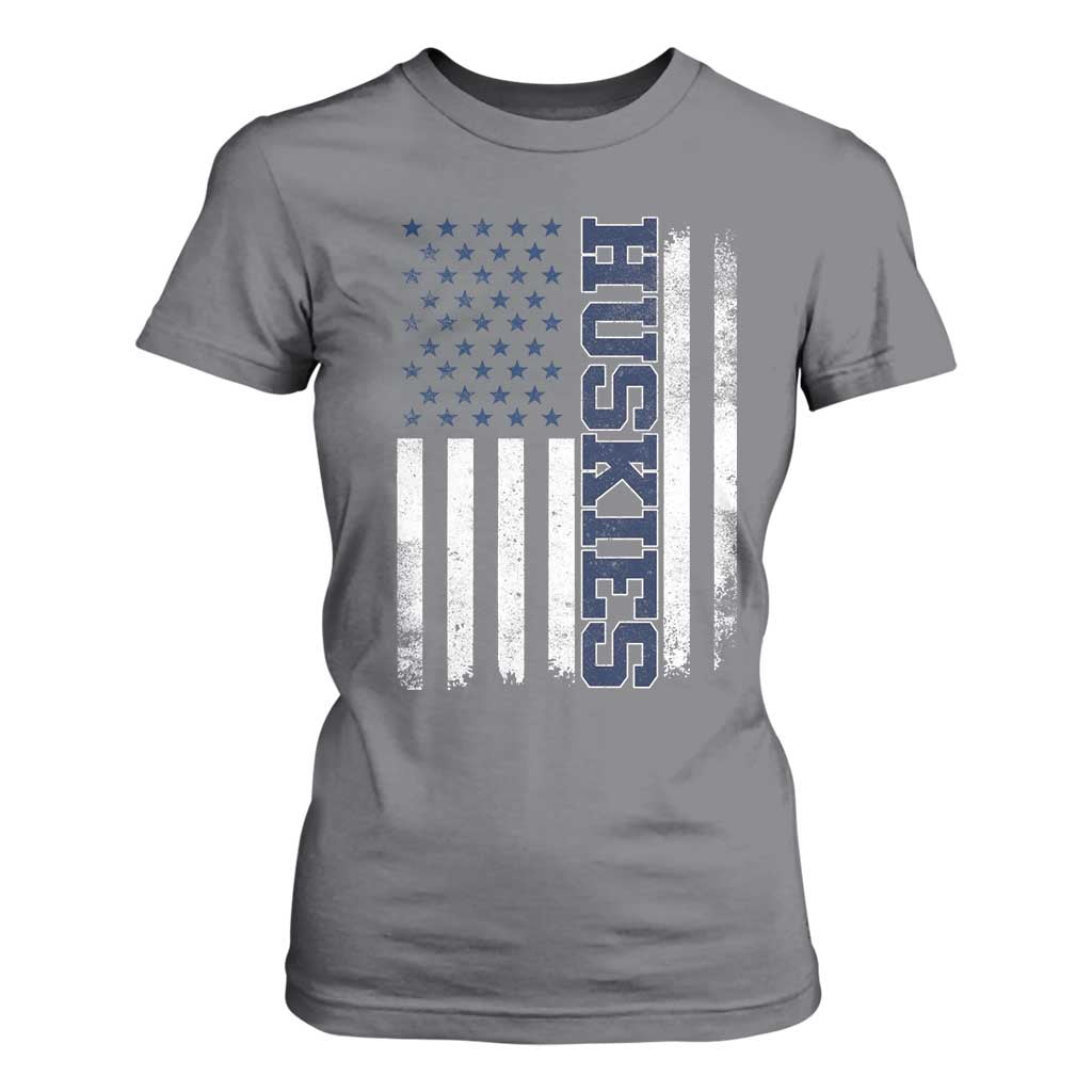Husky Lover Sports Varsity Aesthetic Letters Vintage American Flag T Shirt For Women TS11 Charcoal Print Your Wear