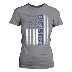 Husky Lover Sports Varsity Aesthetic Letters Vintage American Flag T Shirt For Women TS11 Charcoal Print Your Wear