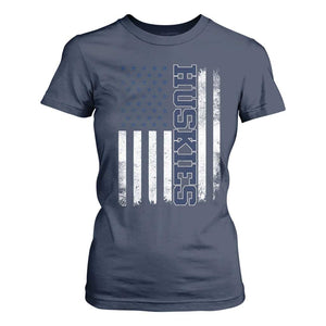 Husky Lover Sports Varsity Aesthetic Letters Vintage American Flag T Shirt For Women TS11 Navy Print Your Wear