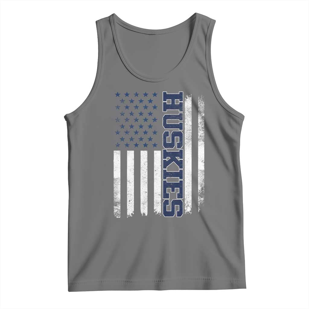 Husky Lover Sports Varsity Aesthetic Letters Vintage American Flag Tank Top TS11 Black Heather Print Your Wear