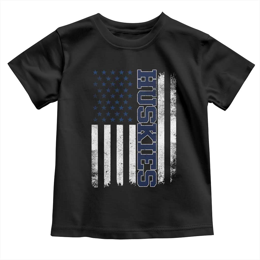 Husky Lover Sports Varsity Aesthetic Letters Vintage American Flag Toddler T Shirt TS11 Black Print Your Wear