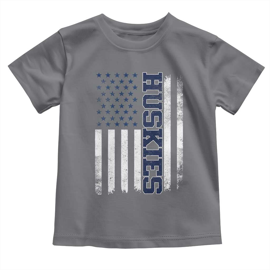 Husky Lover Sports Varsity Aesthetic Letters Vintage American Flag Toddler T Shirt TS11 Charcoal Print Your Wear