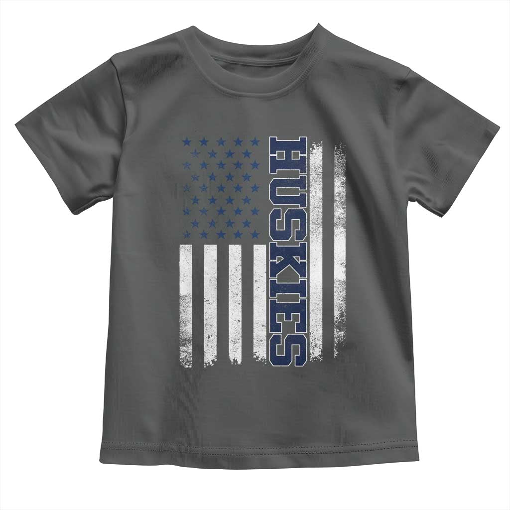 Husky Lover Sports Varsity Aesthetic Letters Vintage American Flag Toddler T Shirt TS11 Dark Heather Print Your Wear