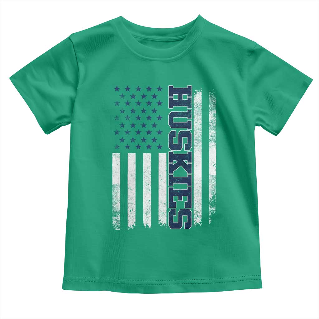Husky Lover Sports Varsity Aesthetic Letters Vintage American Flag Toddler T Shirt TS11 Irish Green Print Your Wear