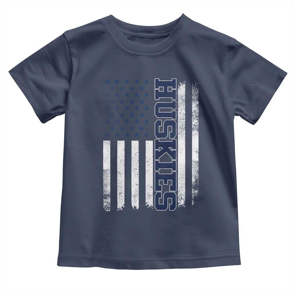 Husky Lover Sports Varsity Aesthetic Letters Vintage American Flag Toddler T Shirt TS11 Navy Print Your Wear