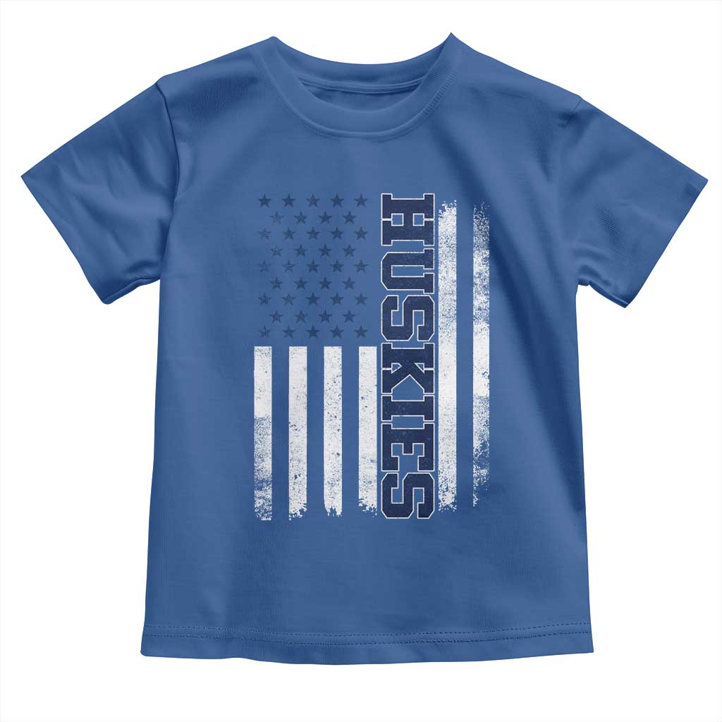 Husky Lover Sports Varsity Aesthetic Letters Vintage American Flag Toddler T Shirt TS11 Royal Blue Print Your Wear