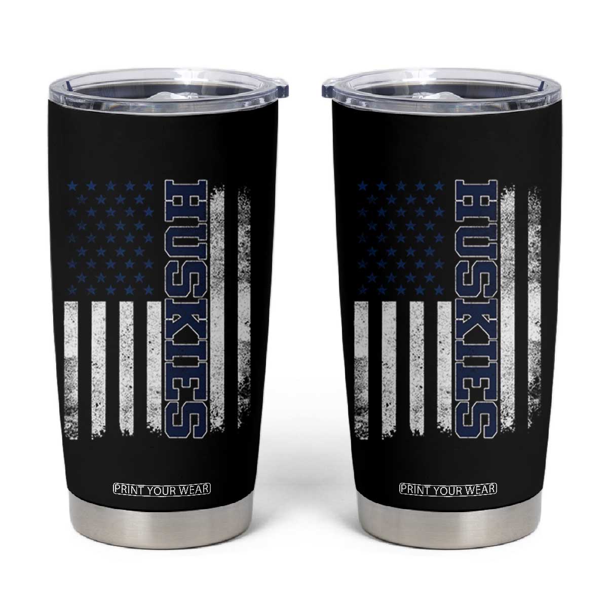Husky Lover Sports Varsity Aesthetic Letters Vintage American Flag Tumbler Cup TS11 Black Print Your Wear