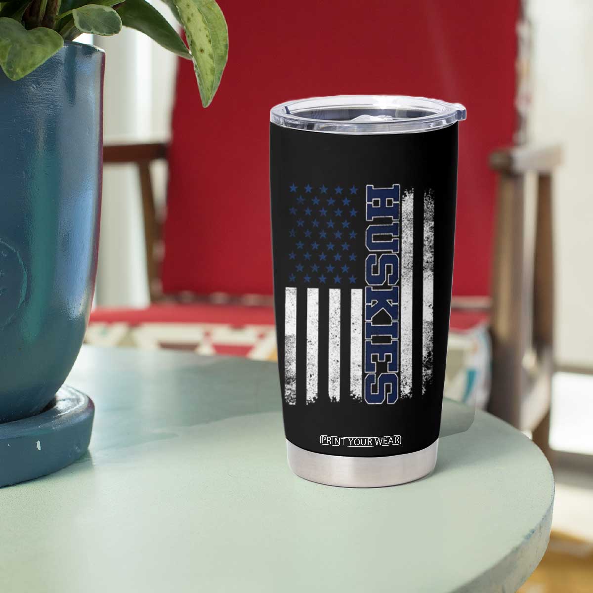 Husky Lover Sports Varsity Aesthetic Letters Vintage American Flag Tumbler Cup TS11 Print Your Wear