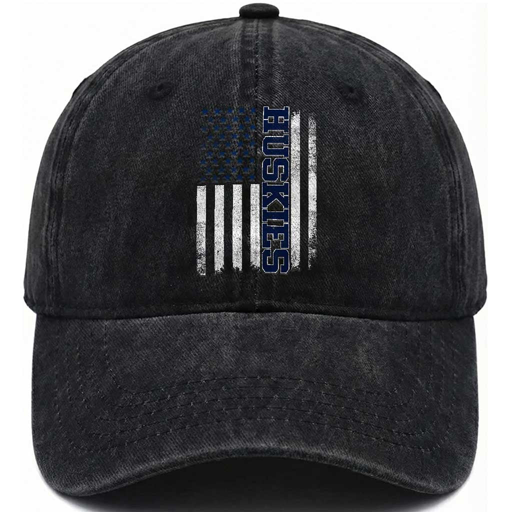 Husky Lover Sports Varsity Aesthetic Letters Vintage American Flag Washed Cotton Baseball Cap TS11 Print Your Wear