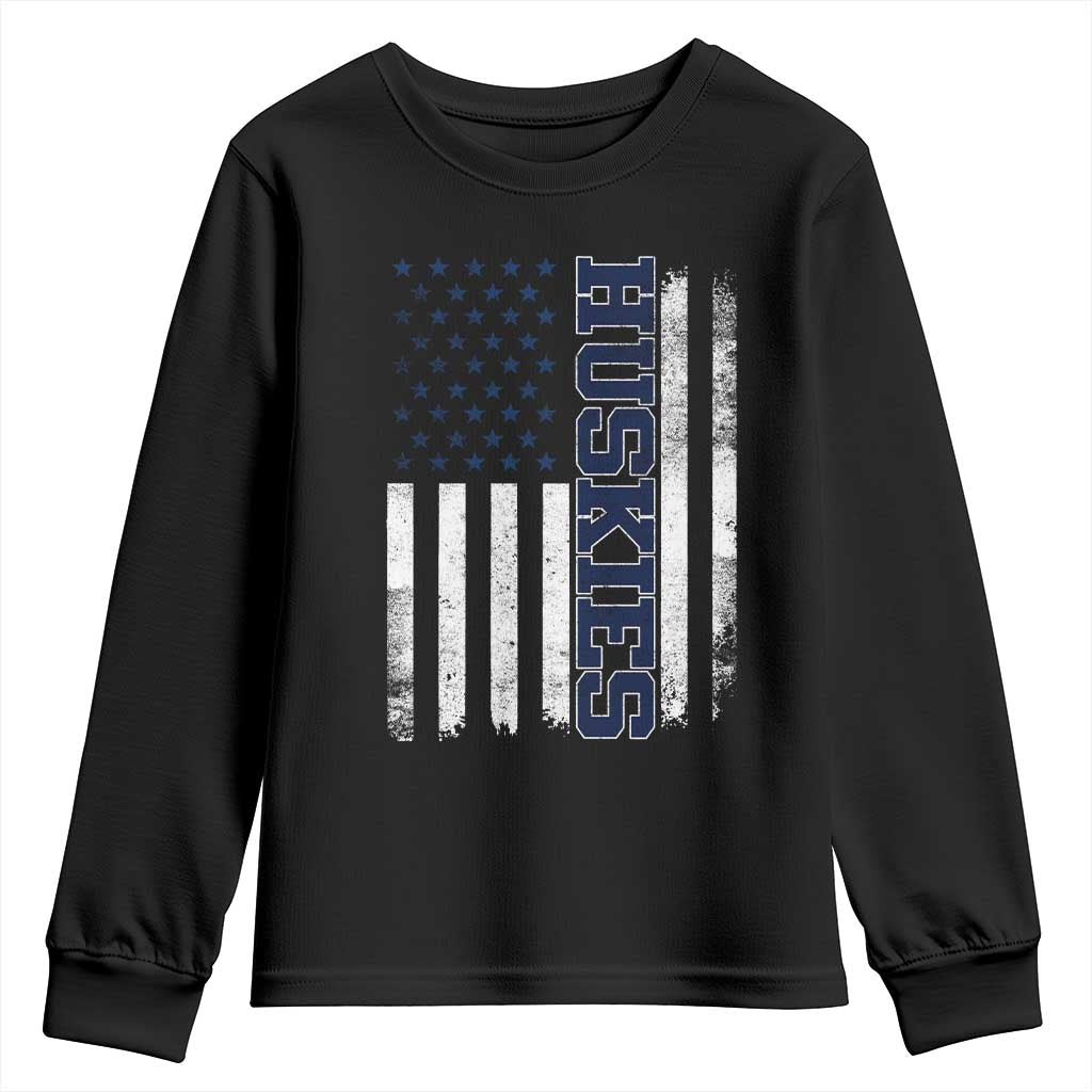 Husky Lover Sports Varsity Aesthetic Letters Vintage American Flag Youth Sweatshirt TS11 Black Print Your Wear