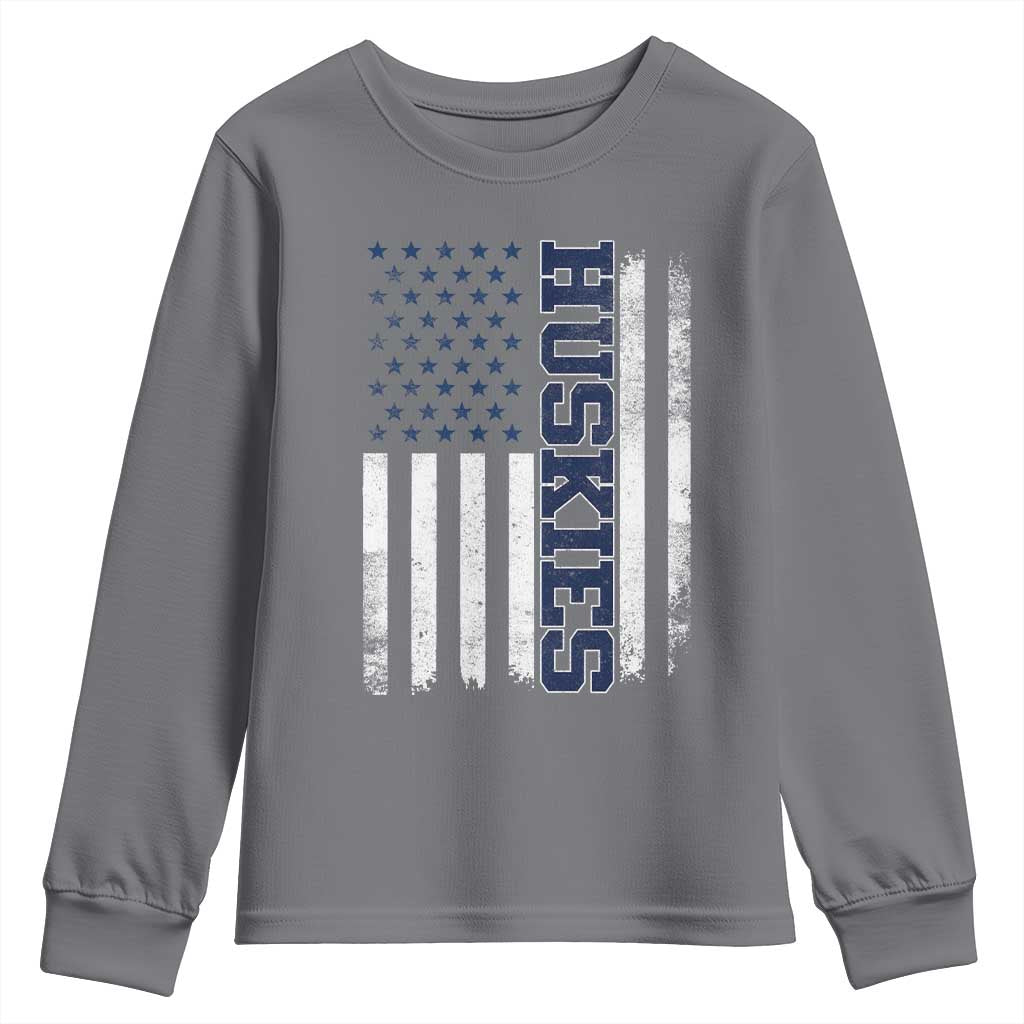 Husky Lover Sports Varsity Aesthetic Letters Vintage American Flag Youth Sweatshirt TS11 Charcoal Print Your Wear