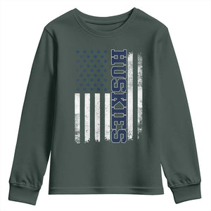 Husky Lover Sports Varsity Aesthetic Letters Vintage American Flag Youth Sweatshirt TS11 Dark Forest Green Print Your Wear
