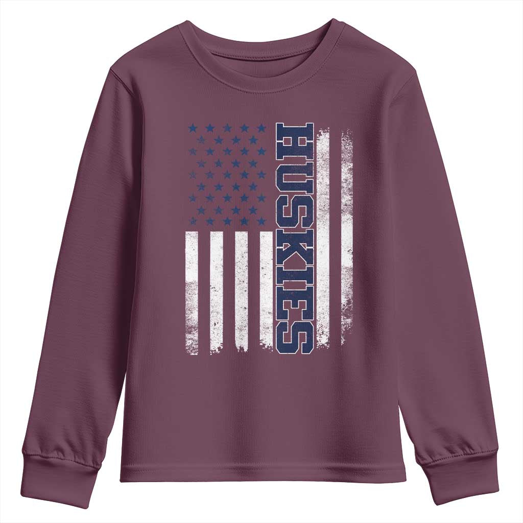 Husky Lover Sports Varsity Aesthetic Letters Vintage American Flag Youth Sweatshirt TS11 Maroon Print Your Wear