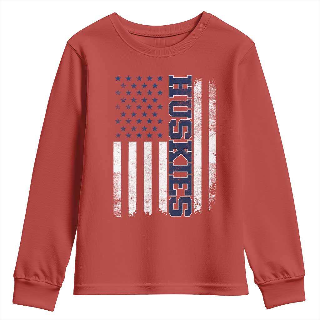 Husky Lover Sports Varsity Aesthetic Letters Vintage American Flag Youth Sweatshirt TS11 Red Print Your Wear