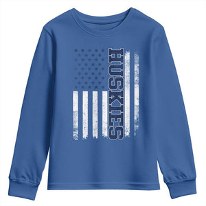 Husky Lover Sports Varsity Aesthetic Letters Vintage American Flag Youth Sweatshirt TS11 Royal Blue Print Your Wear