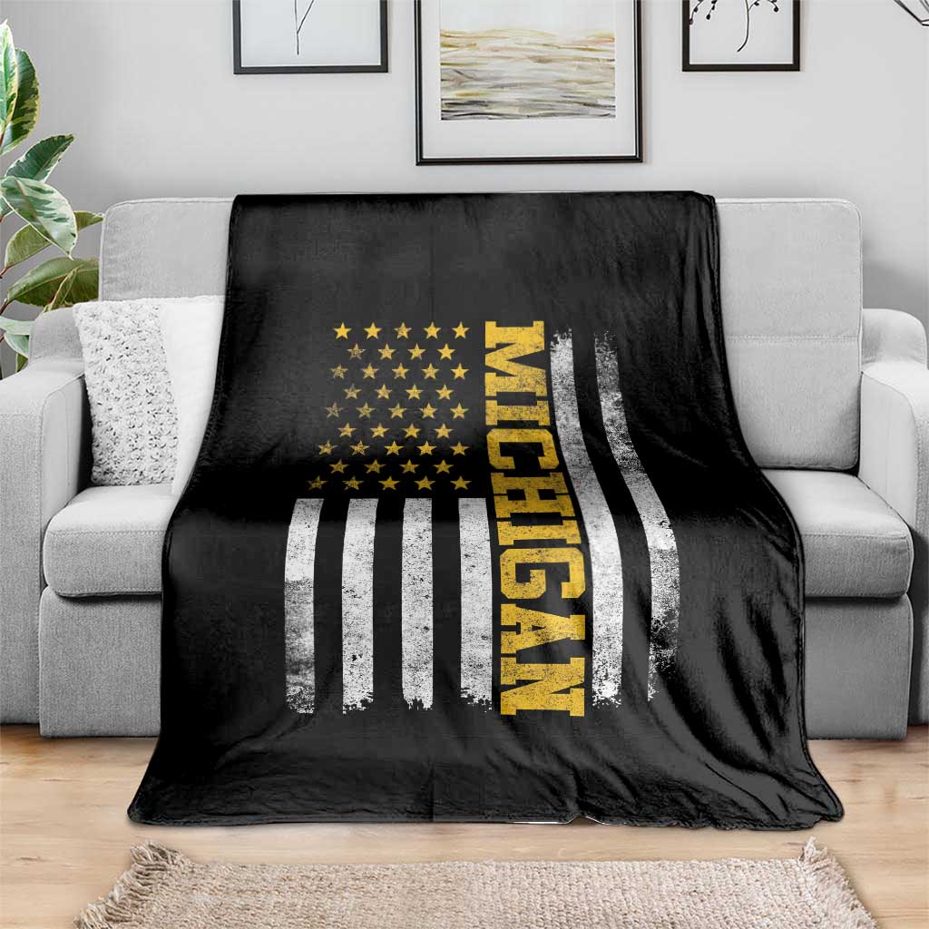 Michigan Pride Throw Blanket Vintage American Flag Distressed Varsity Aesthetic Letters MI State TS11 Print Your Wear