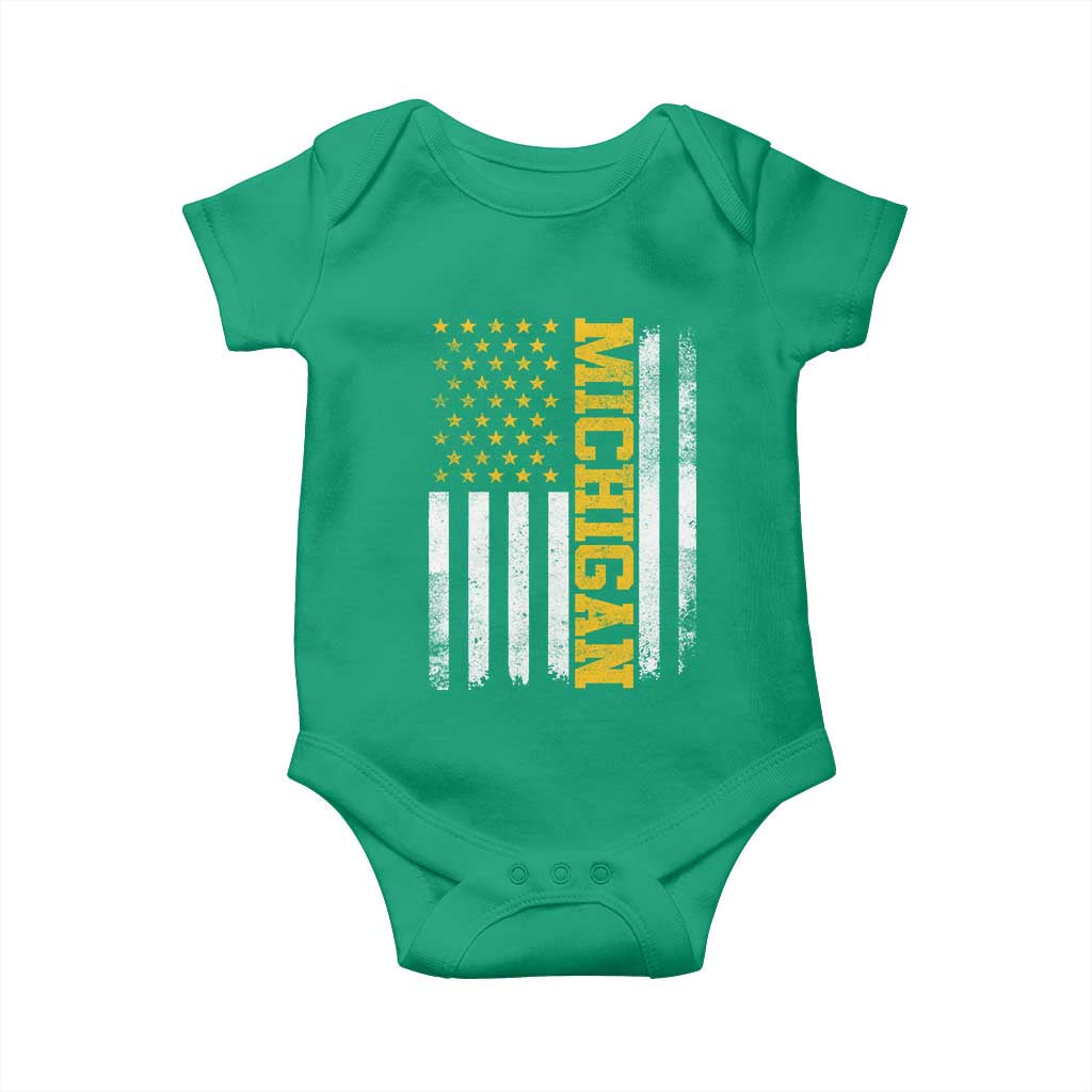 Michigan Pride Baby Onesie Vintage American Flag Distressed Varsity Aesthetic Letters MI State TS11 Irish Green Print Your Wear