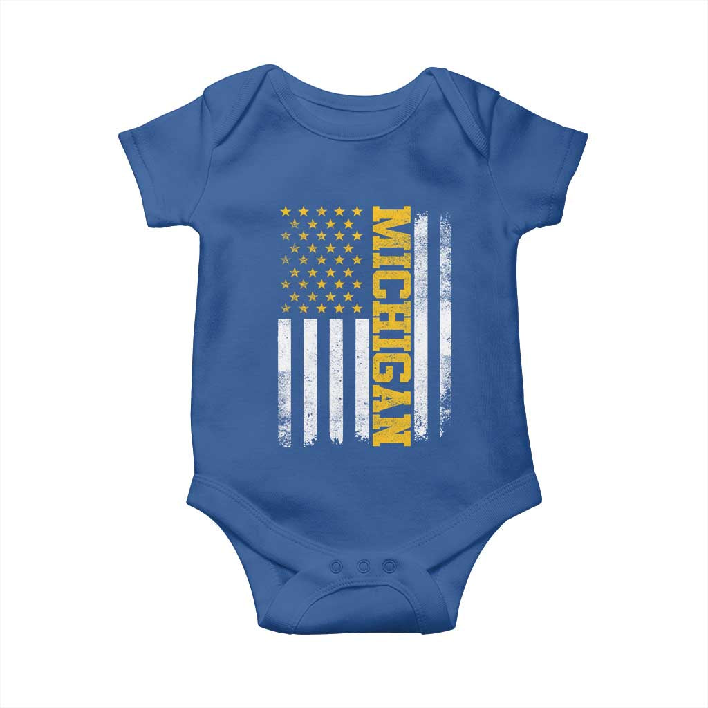 Michigan Pride Baby Onesie Vintage American Flag Distressed Varsity Aesthetic Letters MI State TS11 Royal Blue Print Your Wear