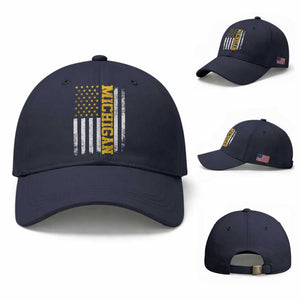 Michigan Pride Baseball Cap Vintage American Flag Distressed Varsity Aesthetic Letters MI State TS11 Baseball Cap Universal Fit Navy Print Your Wear