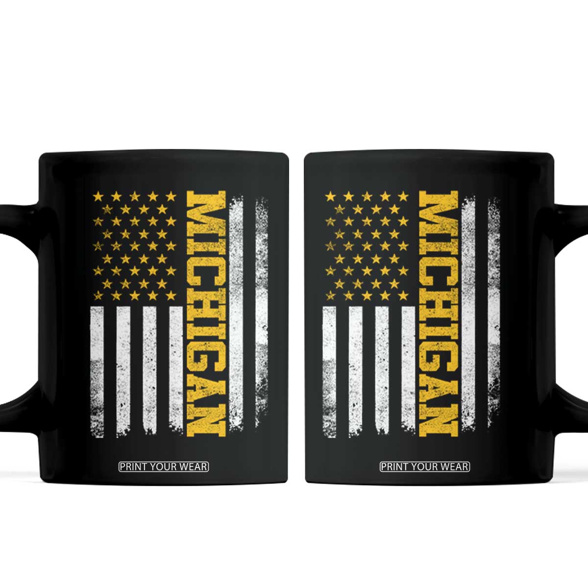 Michigan Pride Coffee Mug Vintage American Flag Distressed Varsity Aesthetic Letters MI State TS11 Black Print Your Wear