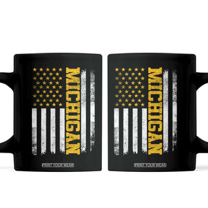 Michigan Pride Coffee Mug Vintage American Flag Distressed Varsity Aesthetic Letters MI State TS11 Black Print Your Wear