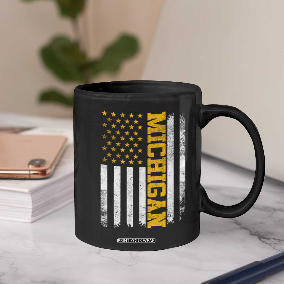 Michigan Pride Coffee Mug Vintage American Flag Distressed Varsity Aesthetic Letters MI State TS11 Print Your Wear