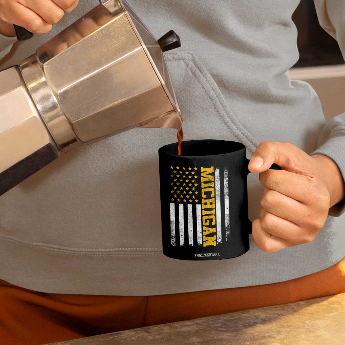 Michigan Pride Coffee Mug Vintage American Flag Distressed Varsity Aesthetic Letters MI State TS11 Print Your Wear
