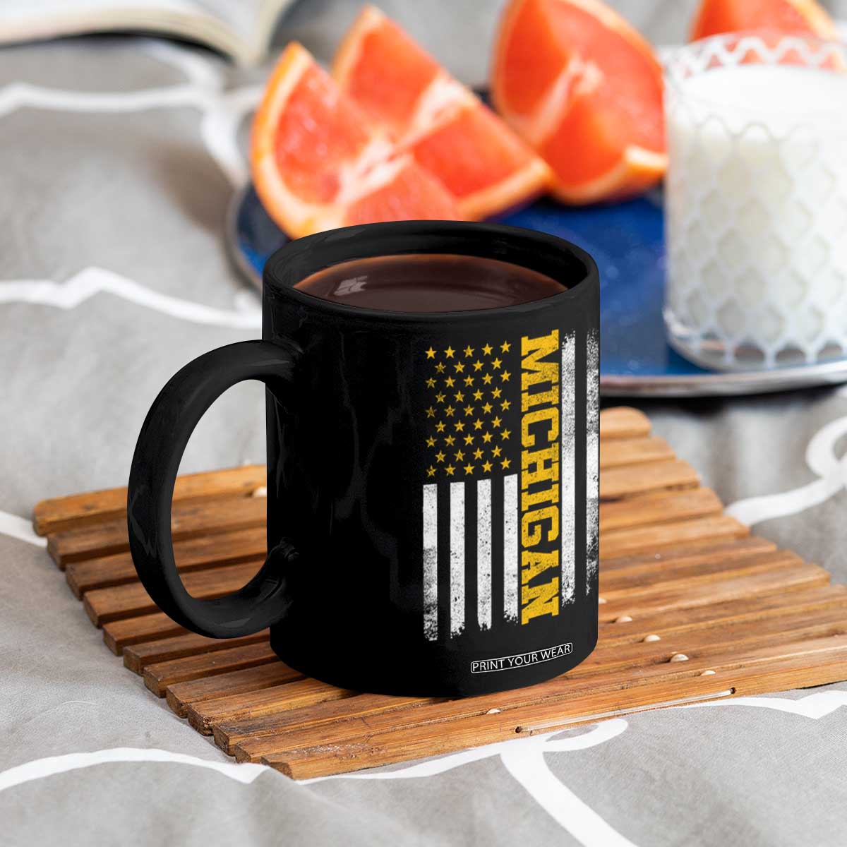 Michigan Pride Coffee Mug Vintage American Flag Distressed Varsity Aesthetic Letters MI State TS11 Print Your Wear