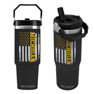 Michigan Pride Flip Straw Tumbler Vintage American Flag Distressed Varsity Aesthetic Letters MI State TS11 One Size: 30 oz Black Print Your Wear
