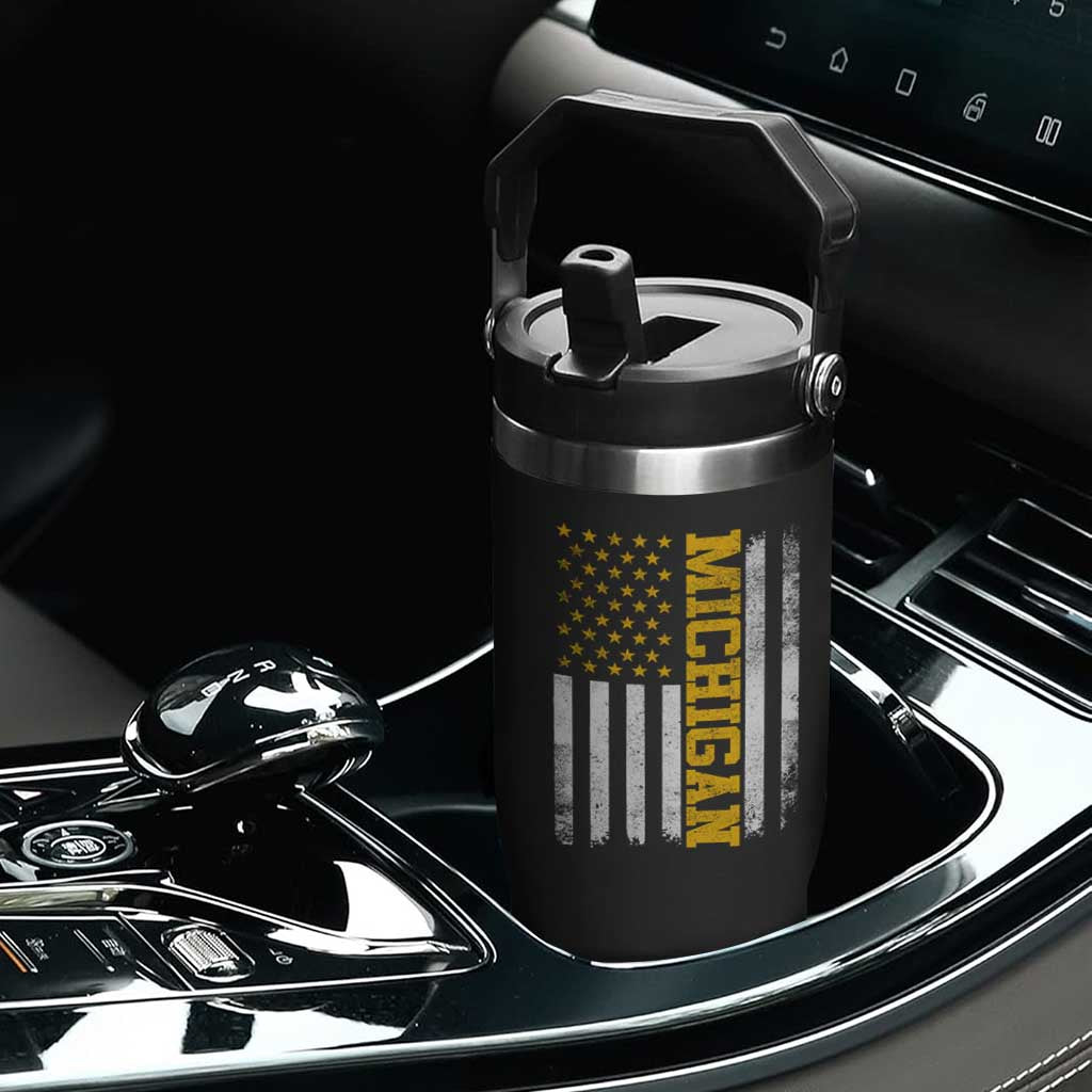 Michigan Pride Flip Straw Tumbler Vintage American Flag Distressed Varsity Aesthetic Letters MI State TS11 Print Your Wear