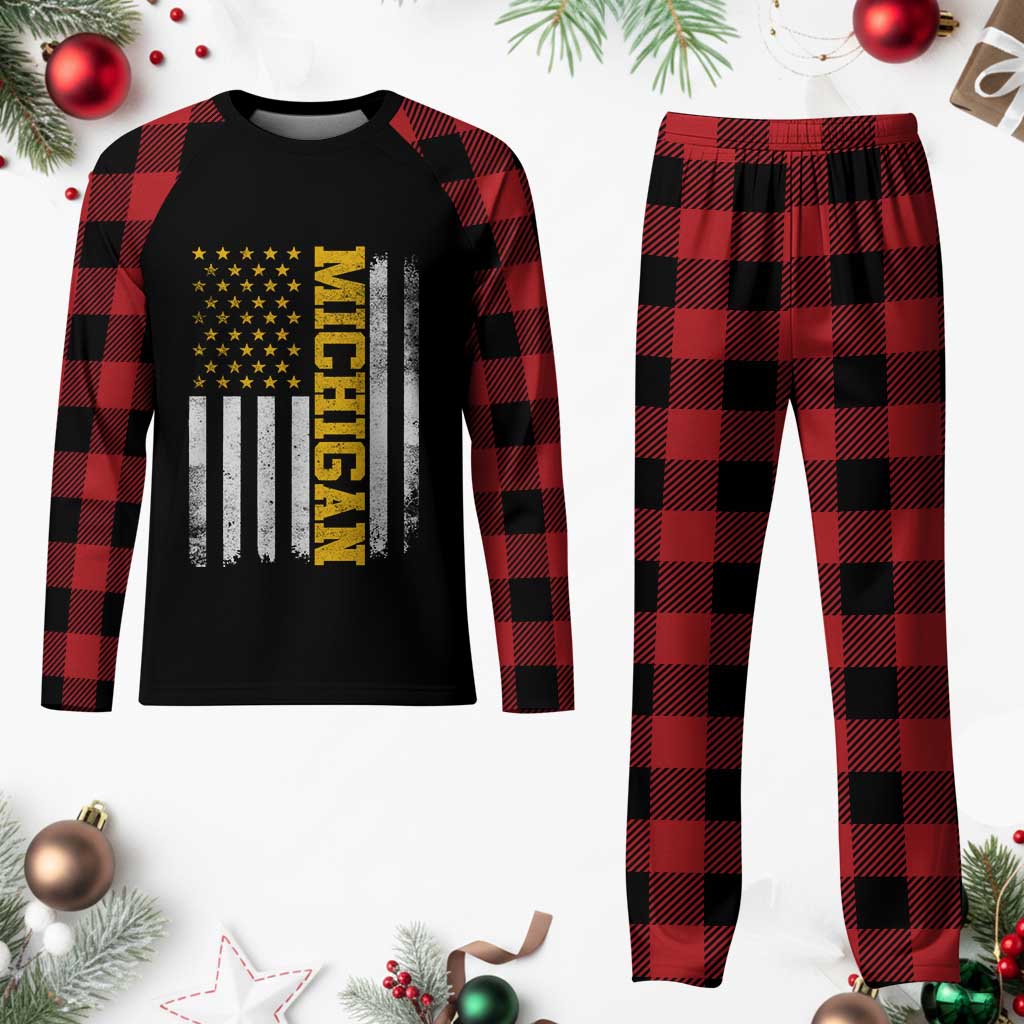 Michigan Pride Plaid Pajama Set Vintage American Flag Distressed Varsity Aesthetic Letters MI State TS11 Buffalo Plaid Print Your Wear
