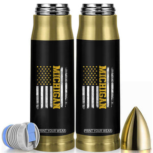 Michigan Pride Bullet Tumbler Vintage American Flag Distressed Varsity Aesthetic Letters MI State TS11 Black Print Your Wear