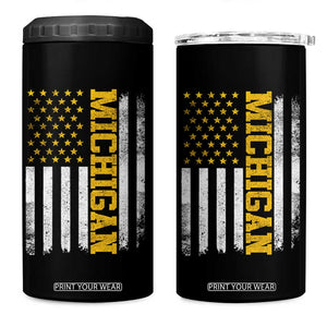 Michigan Pride 4 in 1 Can Cooler Tumbler Vintage American Flag Distressed Varsity Aesthetic Letters MI State TS11 One Size: 16 oz Black Print Your Wear
