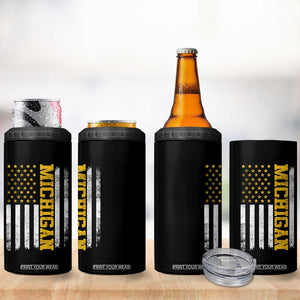 Michigan Pride 4 in 1 Can Cooler Tumbler Vintage American Flag Distressed Varsity Aesthetic Letters MI State TS11 Print Your Wear