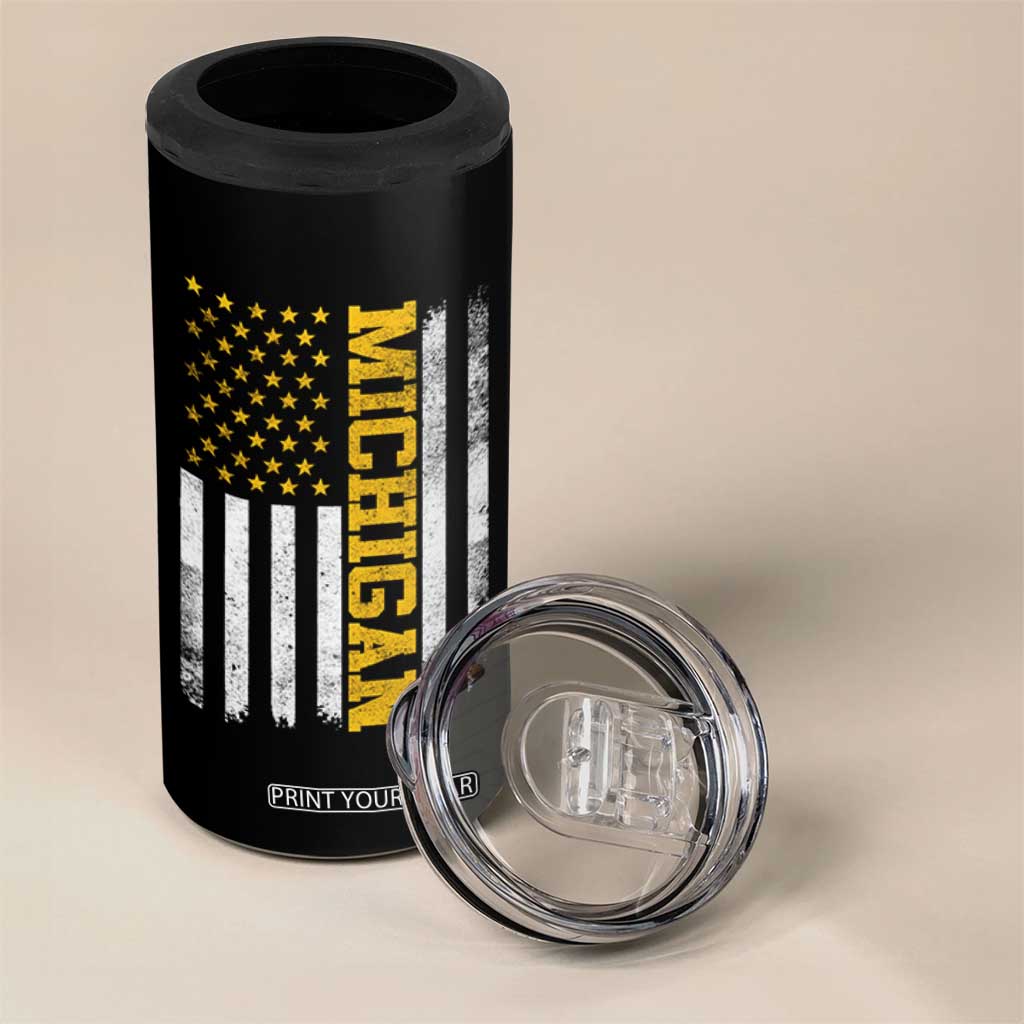 Michigan Pride 4 in 1 Can Cooler Tumbler Vintage American Flag Distressed Varsity Aesthetic Letters MI State TS11 Print Your Wear