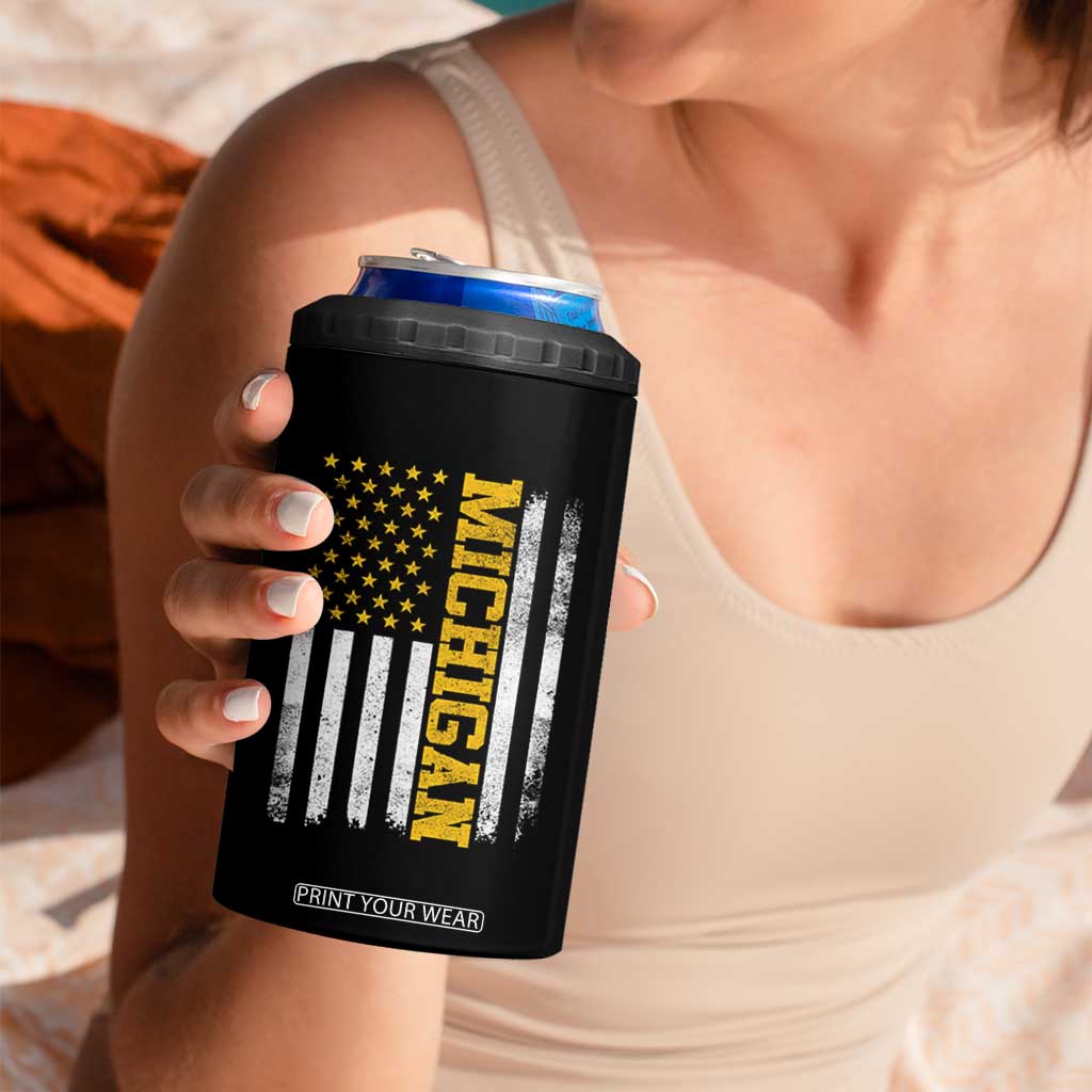 Michigan Pride 4 in 1 Can Cooler Tumbler Vintage American Flag Distressed Varsity Aesthetic Letters MI State TS11 Print Your Wear