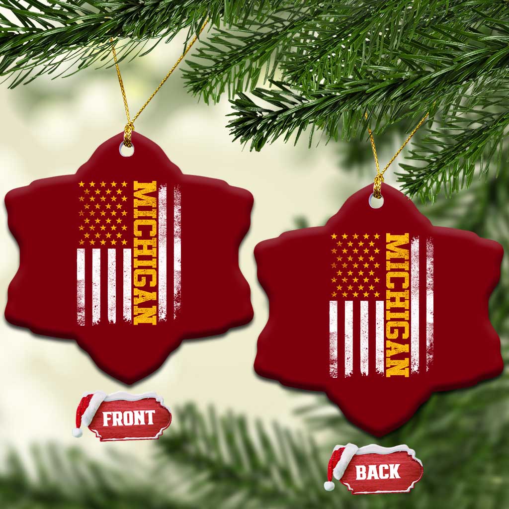 Michigan Pride Ceramic Ornament Vintage American Flag Distressed Varsity Aesthetic Letters MI State TS11 Print Your Wear