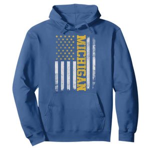Michigan Pride Hoodie Vintage American Flag Distressed Varsity Aesthetic Letters MI State TS11 Royal Blue Print Your Wear