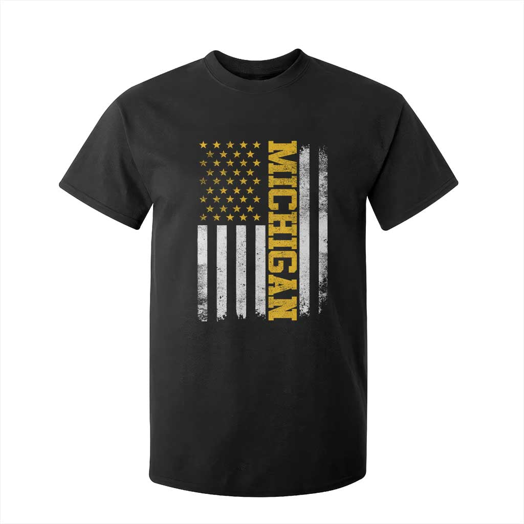 Michigan Pride T Shirt For Kid Vintage American Flag Distressed Varsity Aesthetic Letters MI State TS11 Black Print Your Wear
