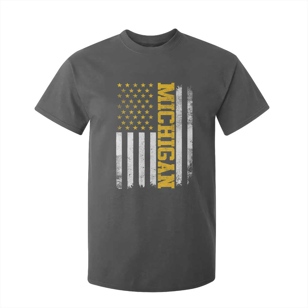 Michigan Pride T Shirt For Kid Vintage American Flag Distressed Varsity Aesthetic Letters MI State TS11 Dark Heather Print Your Wear