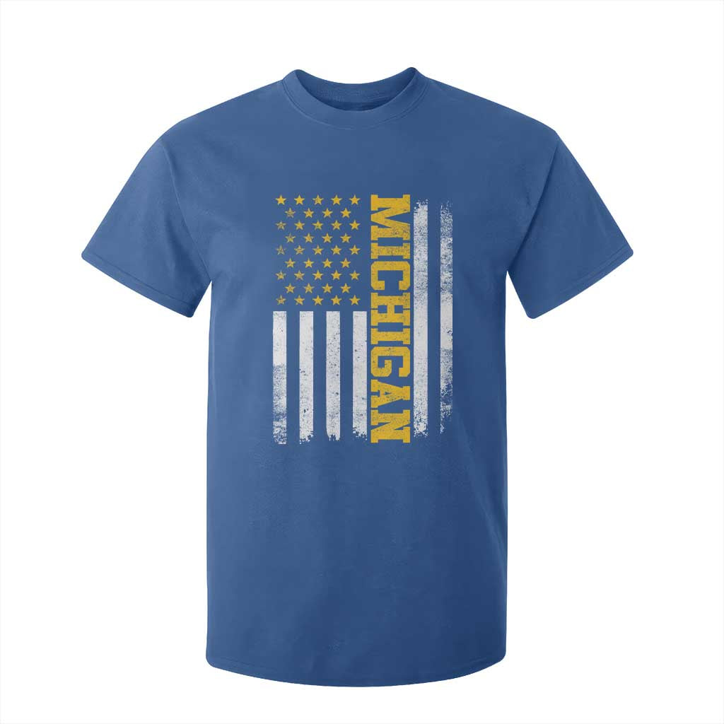 Michigan Pride T Shirt For Kid Vintage American Flag Distressed Varsity Aesthetic Letters MI State TS11 Royal Blue Print Your Wear